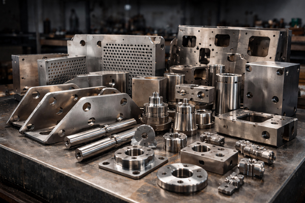 Various custom fabricated metal parts for industrial use.